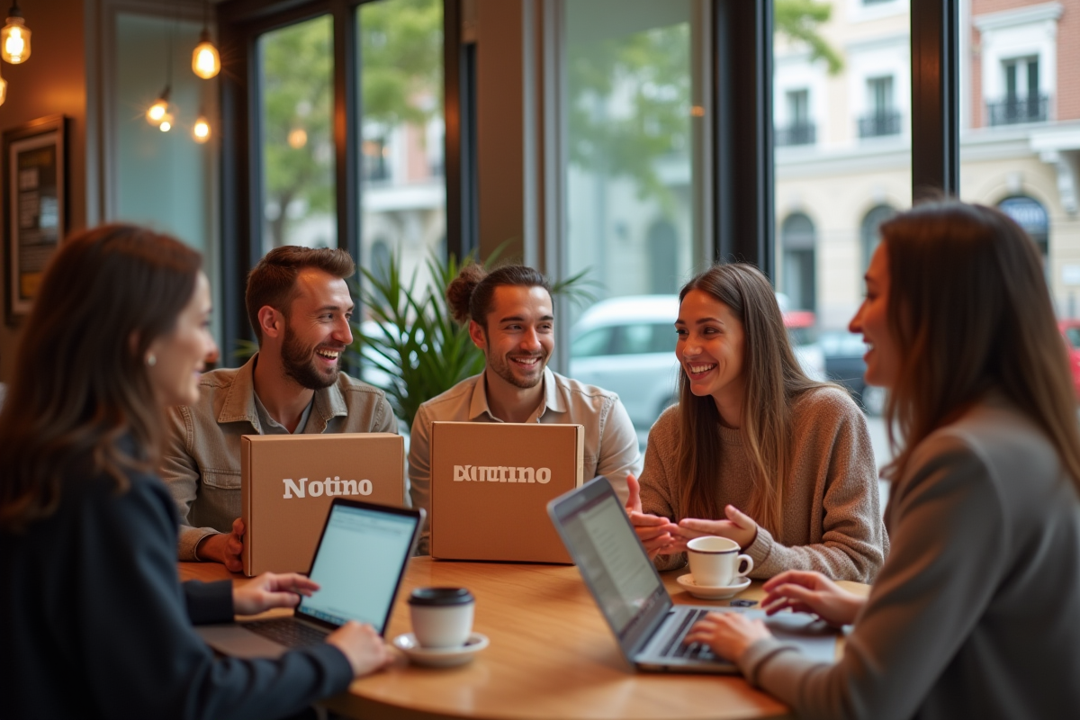Groupe d amis partageant leurs achats Notino au café