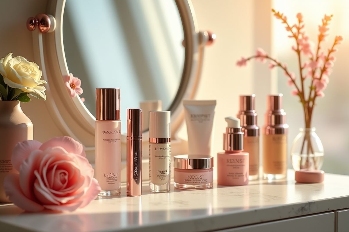 coffre de maquillage élégant avec produits français et accessoires