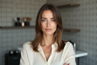 Femme aux cheveux fins et raides avec une coupe volumisante à la racine dans un salon de coiffure