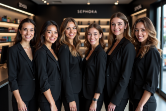 Groupe diversifie de l equipe Sephora souriante en magasin