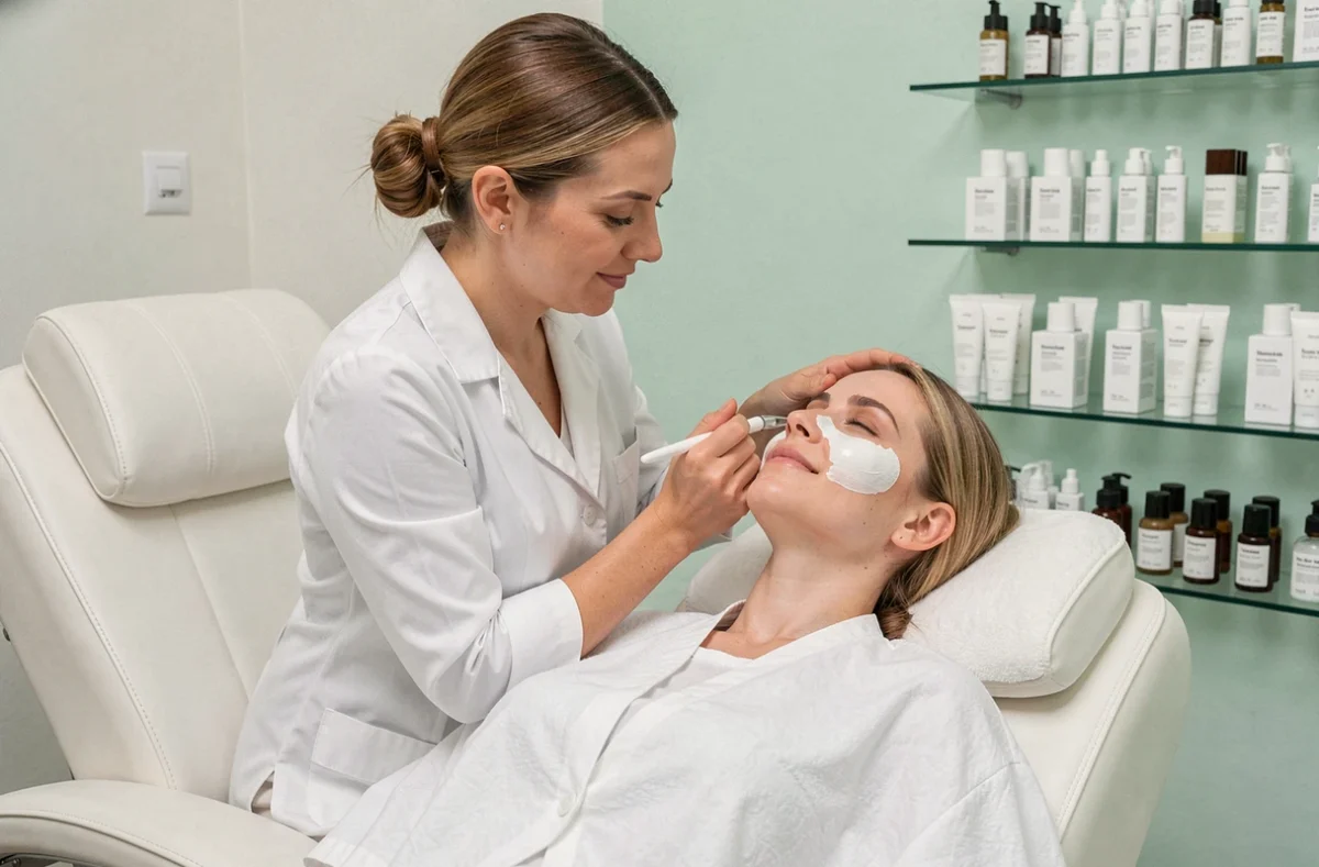 Esthéticienne appliquant un masque visage à une cliente à L'Escale de Beauté à Montbrison