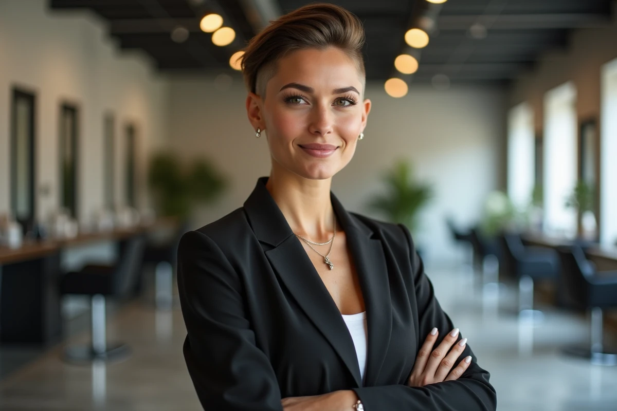 Femme avec coupe taper dans un salon moderne
