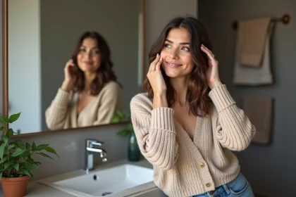 Femme se lavant les cheveux dans la salle de bain