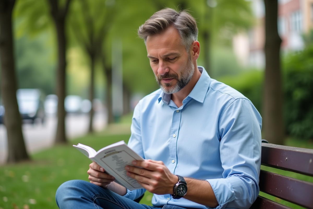 Homme lisant un guide sur les formes de visage et coupes