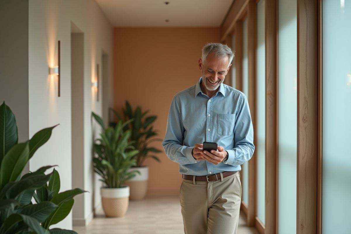 Homme souriant lisant une checklist dans le centre bienetre