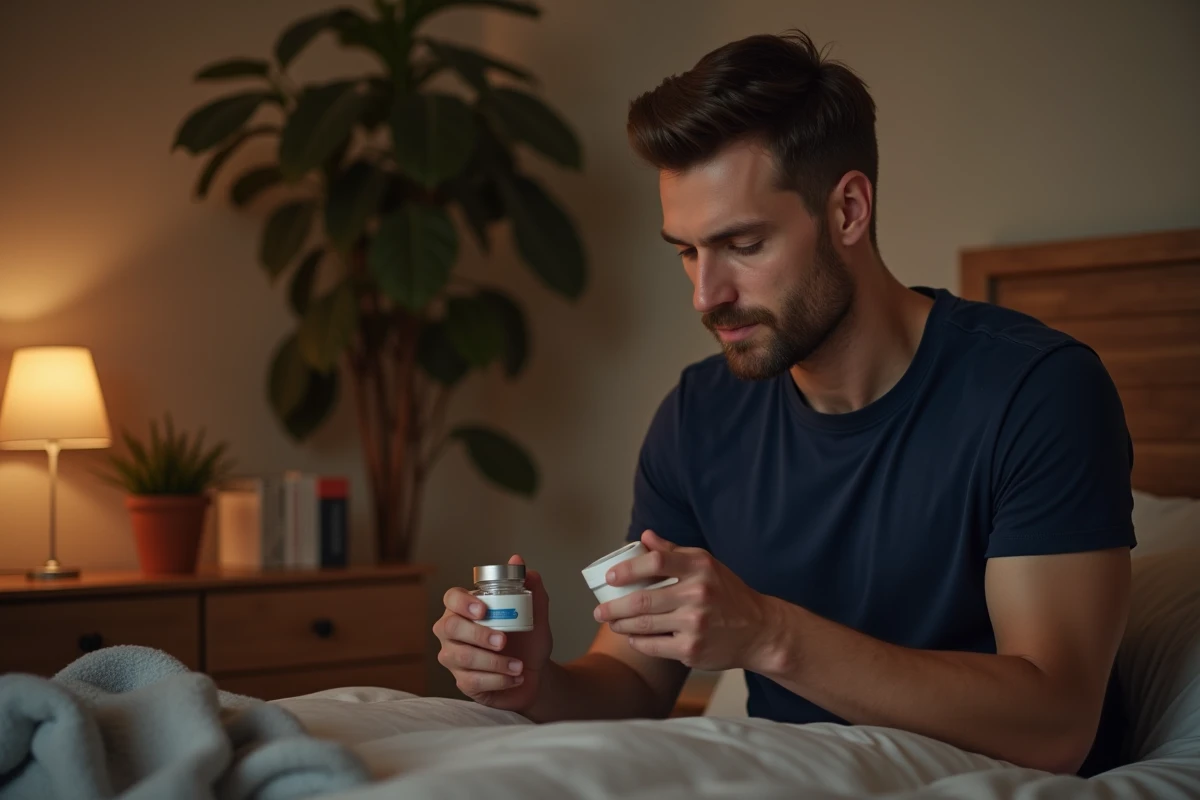 Homme lisant instructions de soin dans sa chambre