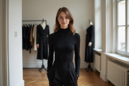 Jeune mannequin mode en studio parisien minimaliste