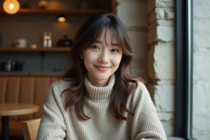 Portrait d'une femme dans un café moderne et cosy