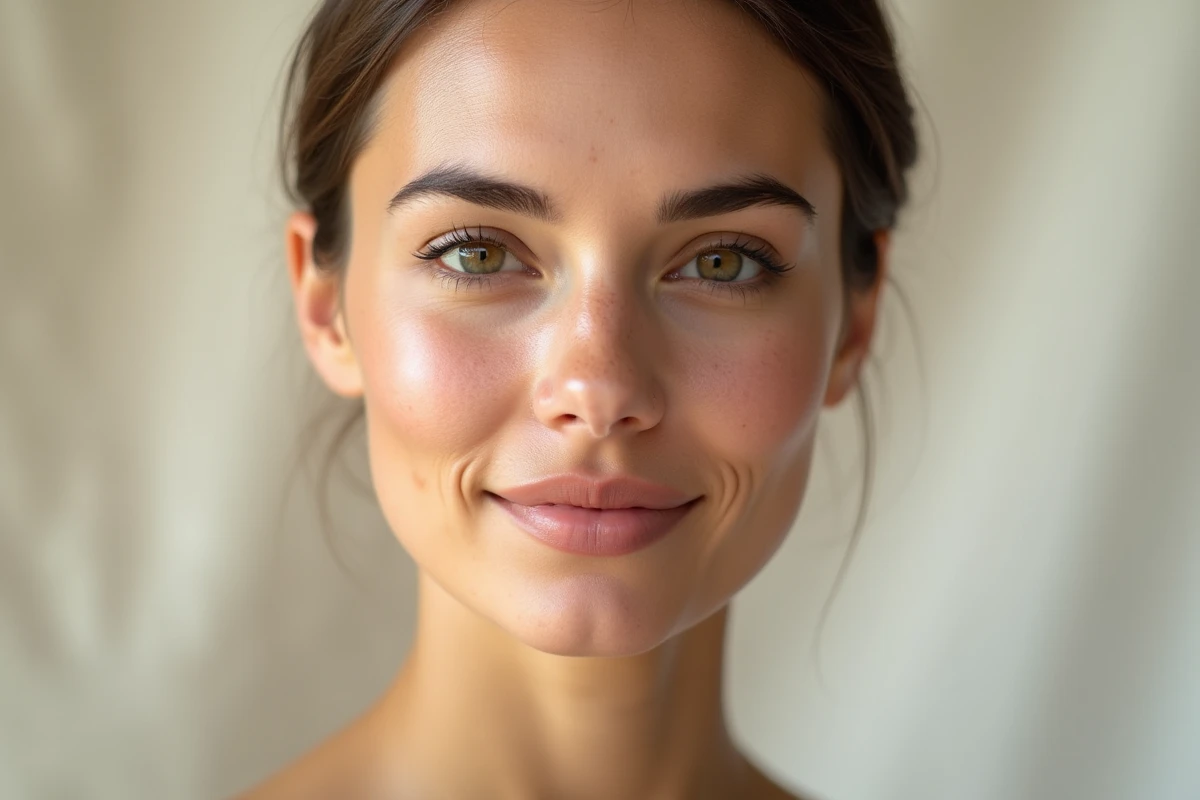 Portrait rapproché d'une jeune femme avec un nez grec naturel, documentation photographique médicale post-rhinoplastie
