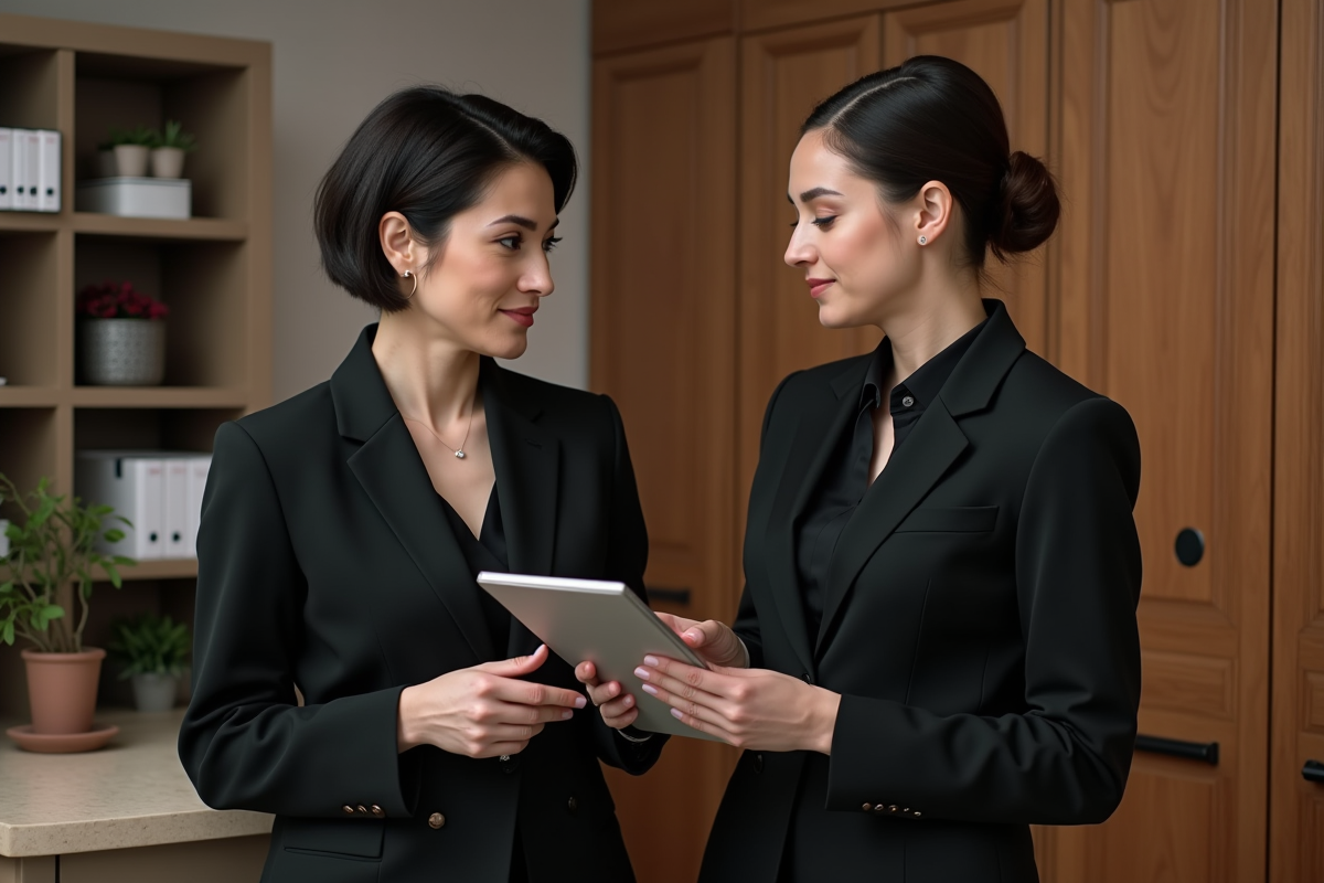 Employe Sephora en coulisses en discussion professionnelle