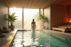 Intérieur de spa moderne avec sauna et bassin de refroidissement