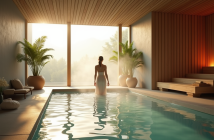 Intérieur de spa moderne avec sauna et bassin de refroidissement