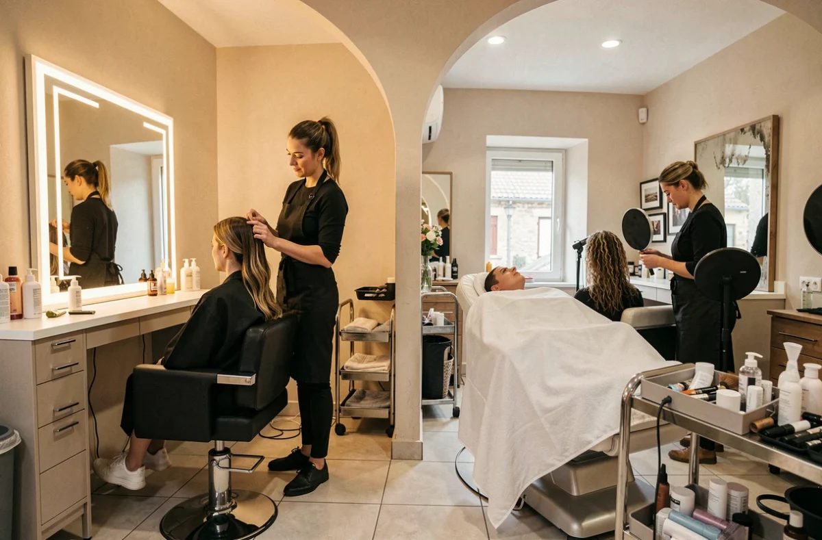 Intérieur du salon Sublim'ez Vous à Veauche combinant coiffure et soins esthétiques